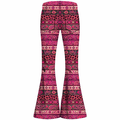 Retro 70s Boho Paisley Geometric High Waist Wide Flared Trousers