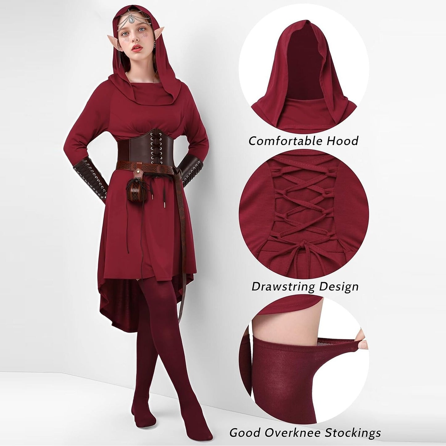 Medieval Asymmetrical Dress with Headpiece Corset Armors