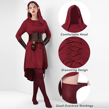 Medieval Asymmetrical Dress with Headpiece Corset Armors