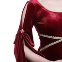 Vestido largo medieval de terciopelo con mangas abiertas