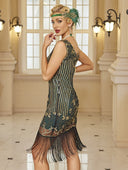 Vestido flapper con cuentas florales y flecos