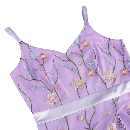 Floral Embroidered V-Neck Midi Dress