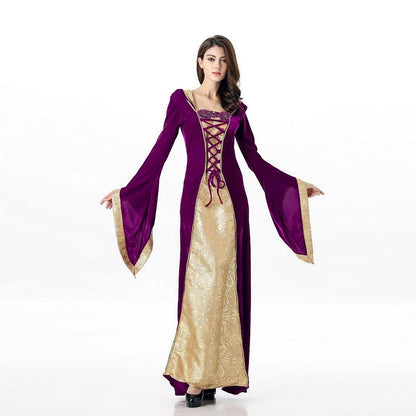 Medieval Lace-Up Hooded Velvet Gown