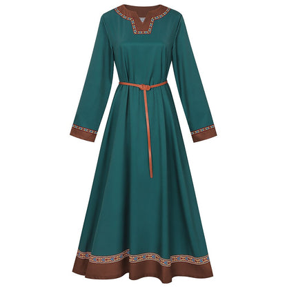 Medieval Vikings Floor Length Dress with Belt