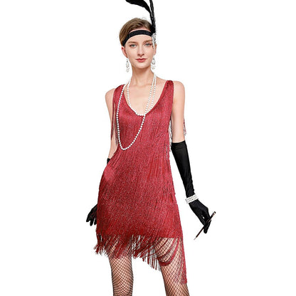 Sequin Fringe Charleston Dress with Accessories Set
