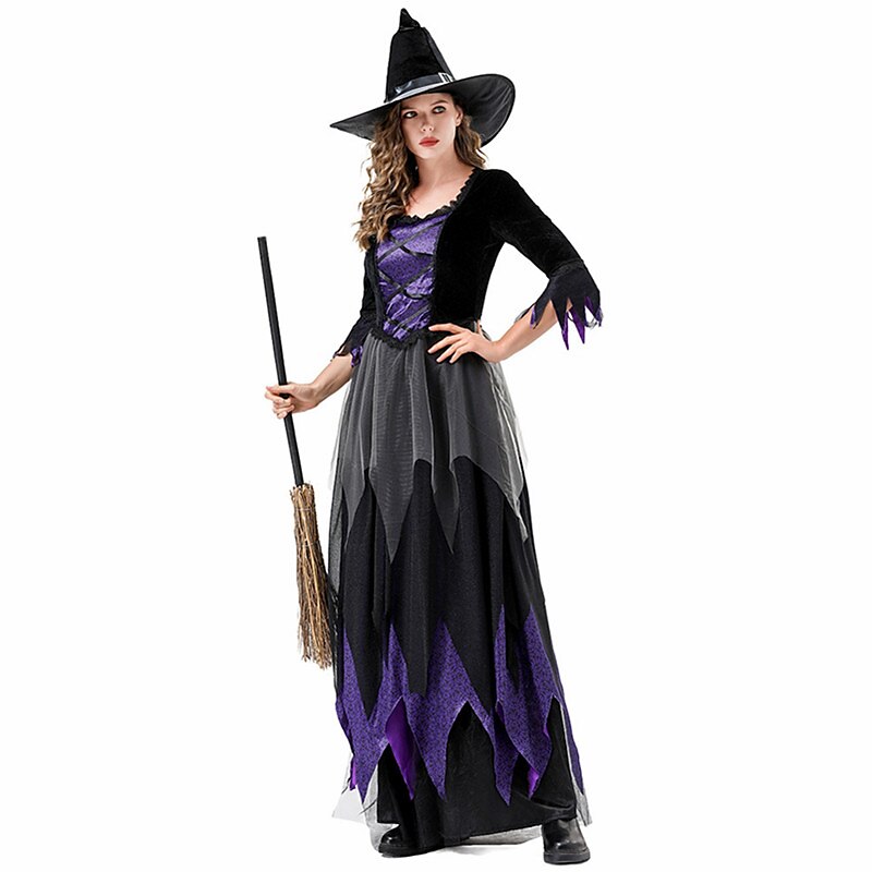 Gothic Witch Outfit Gown with Witch Hat