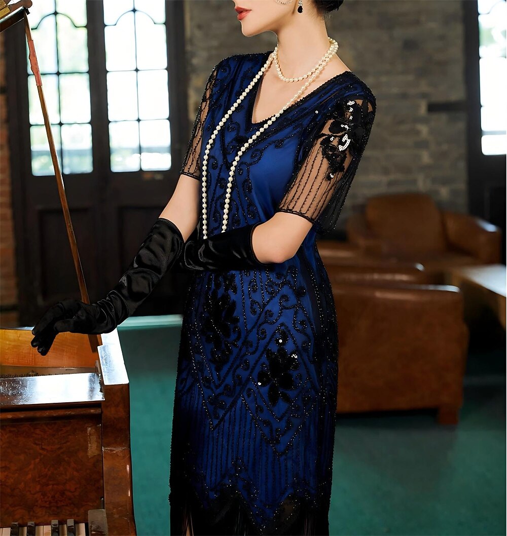 Art Deco Beaded Flapper Dress with Accessories Set