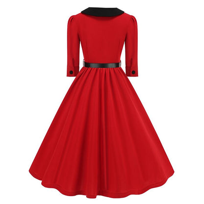 Women's 1950s Peter Pan Collar Half Sleeve A-Line Dress