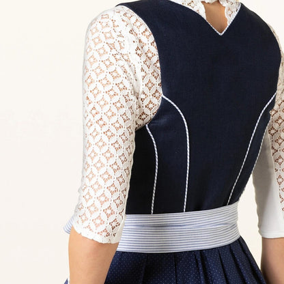 Oktoberfest Dirndlkleid mit blauem Blumenmuster und Schürze