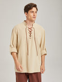 Men's Beige Medieval Tunic & Rust Brown Pants Costume Set