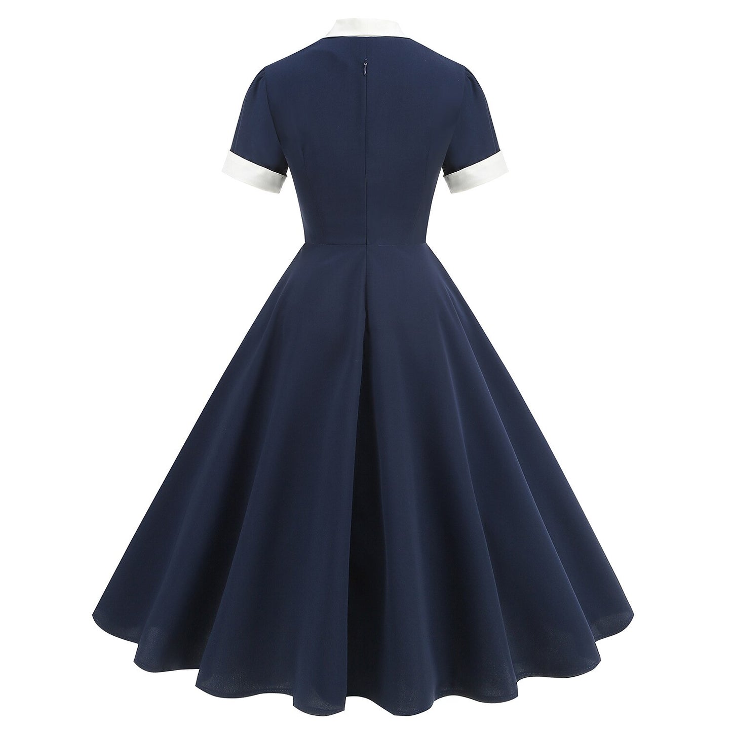 Women's 1950s Red Lapel Collar Short Sleeve Swing Dress