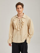 Men's Beige Ruffle Pirate Shirt & Black Pants Costume Set