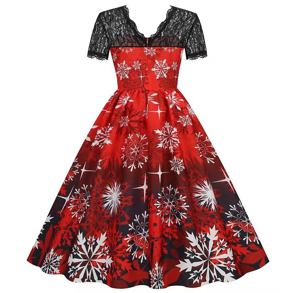 Christmas Vintage Lace Swing Dress X-mas Christmas Party