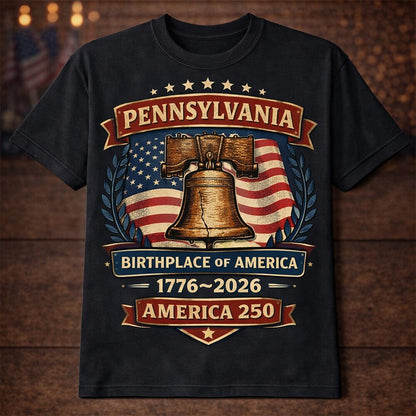 Men's American 250th Pennsylvania Liberty Bell Birthplace of America Patriotic Printed T-shirt