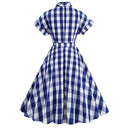 Gingham Plaid Bow Collar Midi Dress