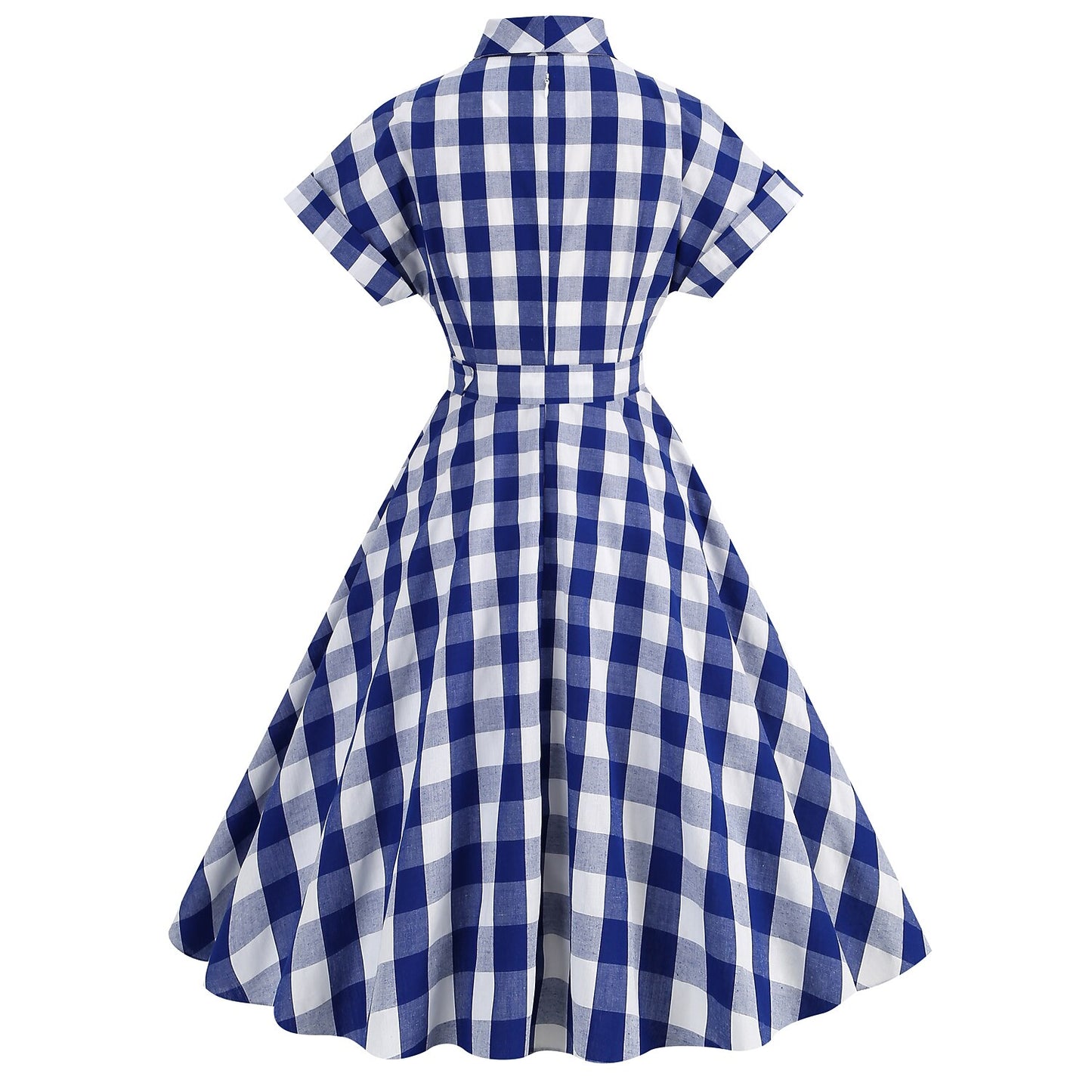 Women's 1950s Gingham Plaid Bow Tie Collar Swing Dress