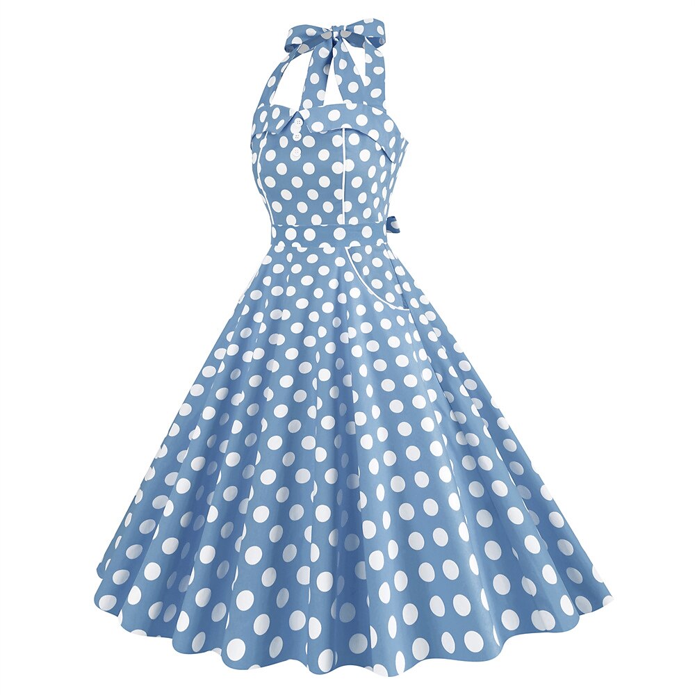 Women's 1950s Polka Dot Halter Neck Swing Dress