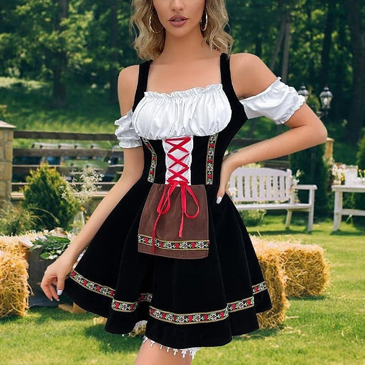 Oktoberfest Dirndl Costume Set - Beer Dress Apron for Festive Fun retrorobe Oktoberfest Dirndl Costume Set - Beer Dress Apron for Festive Fun retrorobe