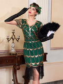 Green Sequin Pattern Flapper Dress