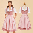 Premium Blush Pink Jacquard Oktoberfest Dirndl & White Puff Sleeve Blouse Set