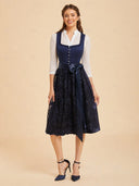 Premium Navy Sequin Oktoberfest Dirndl & White Lace Blouse Set