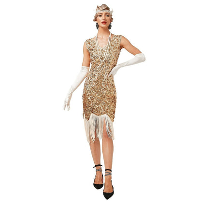 Art Deco Sequin Flapper Dress with Floral Detailing