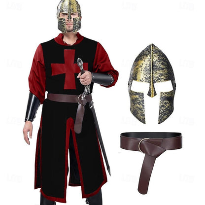 Men's Crusader Style Outfit Set: Shirt, Waist Belt, Helmet