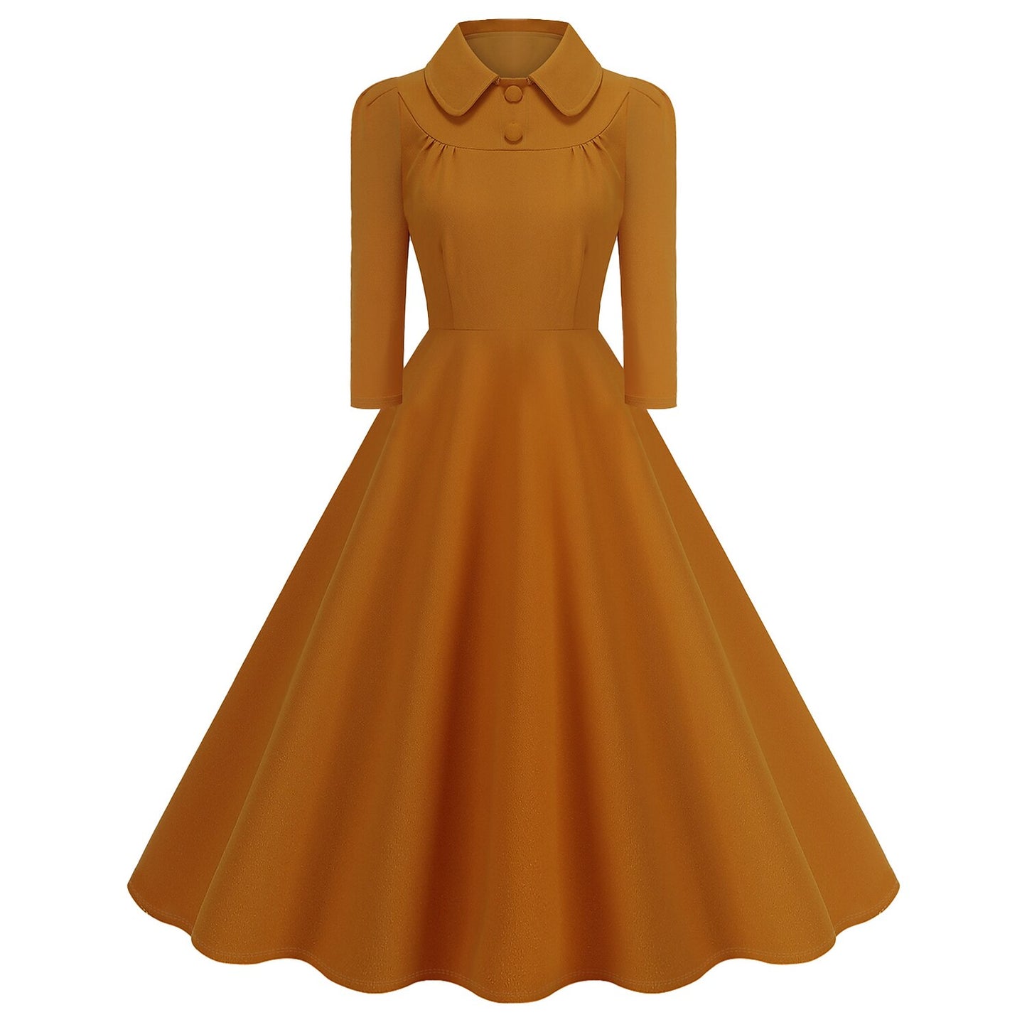 Women's 1950s Solid Color Peter Pan Collar Long Sleeve Flare Dress