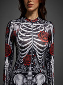 Women's Gothic Rose Skeleton Halloween Bodysuit Costume