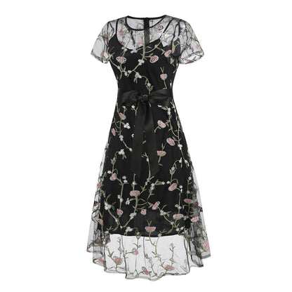 Floral Embroidered Mesh Midi Dress