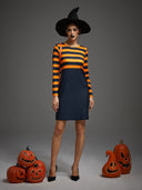 Women's Orange Black Striped Gothic Halloween Dress