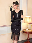 Abito Flapper Nero con Motivo a Paillettes