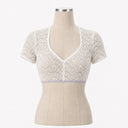 Women’s Oktoberfest White V-Neck Lace Cropped Dirndl Blouse