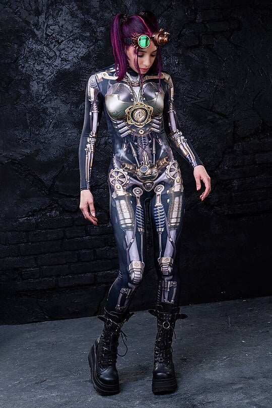Skeleton Skull Steampunk Robot Full Body Catsuit