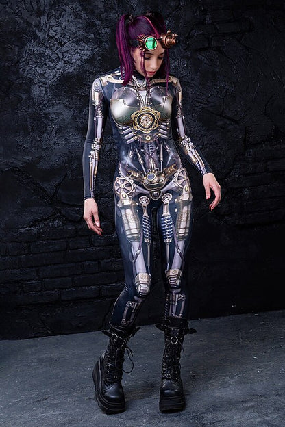 Skeleton Skull Steampunk Robot Full Body Catsuit