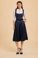 Premium Navy Satin Oktoberfest Dirndl & White Lace Blouse Set