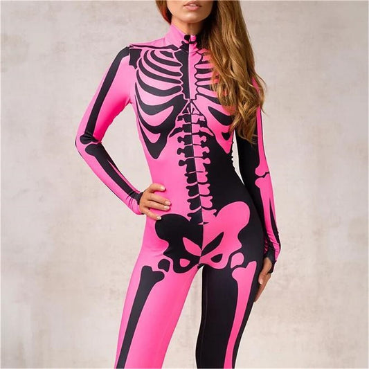 Skull Skeleton Pink Full Body Catsuit