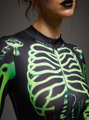 Leotard svasato da donna di Halloween con scheletro verde neon