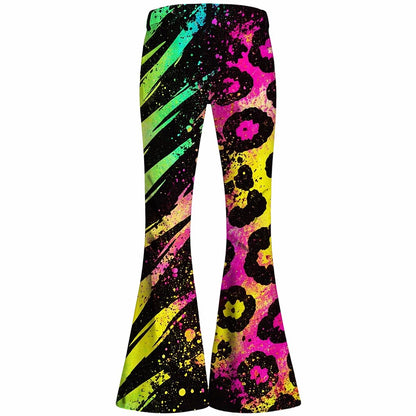Retro 70s Acid Leopard High Waist Wide Flared Trousers