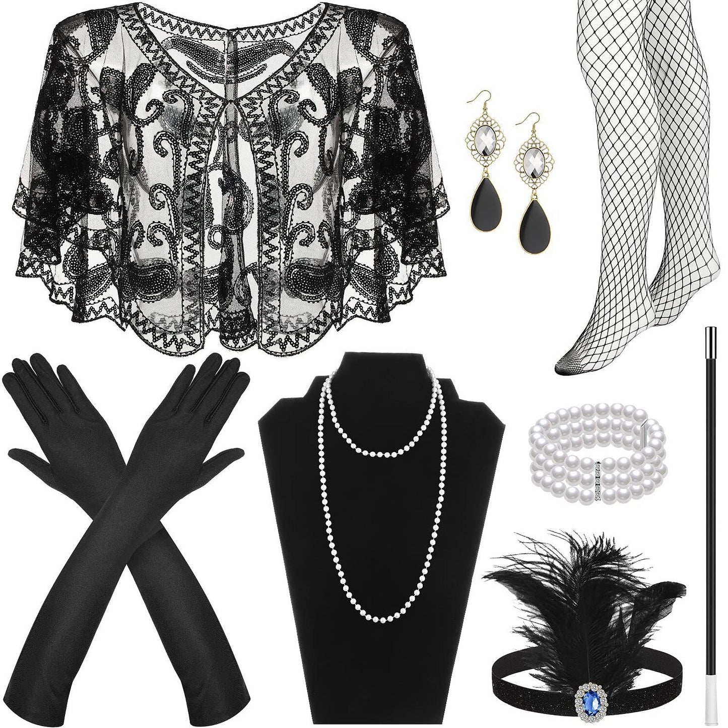 Gatsby Glam Sequin Shawl Accessory Set