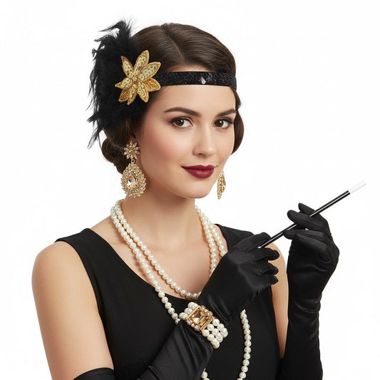 1920s Black and Gold Flapper Accessory Set