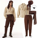 Men's Brown Pirate Costume Set with Burgundy Sash