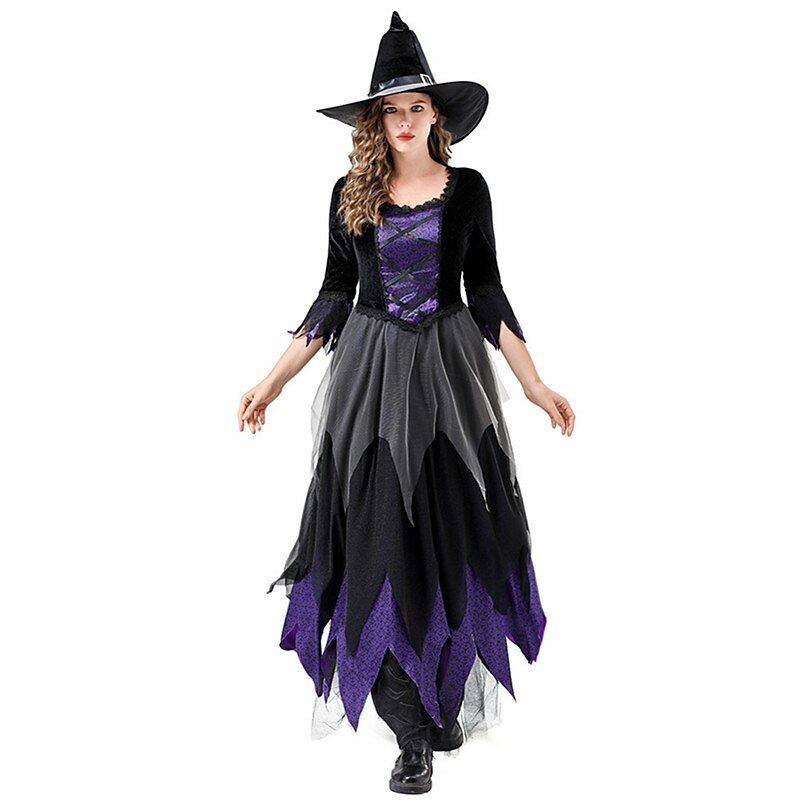 Gothic Witch Outfit Gown with Witch Hat