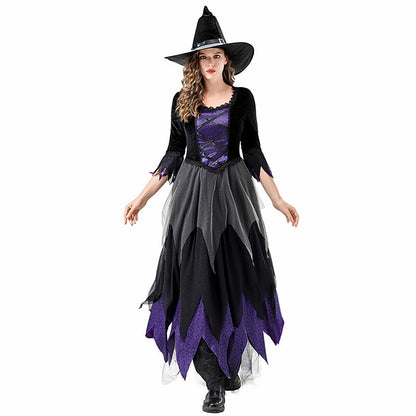 Gothic Witch Outfit Gown with Witch Hat