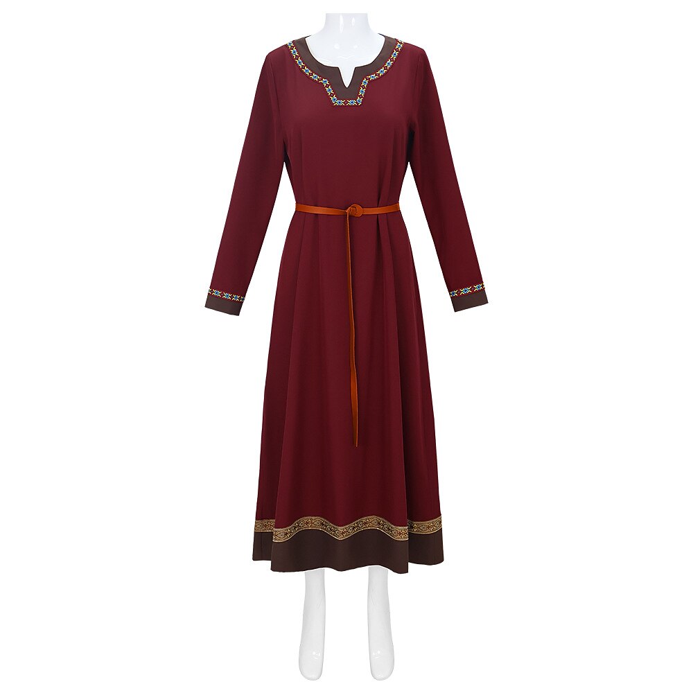 Medieval Viking Style Midi Dress with Belt