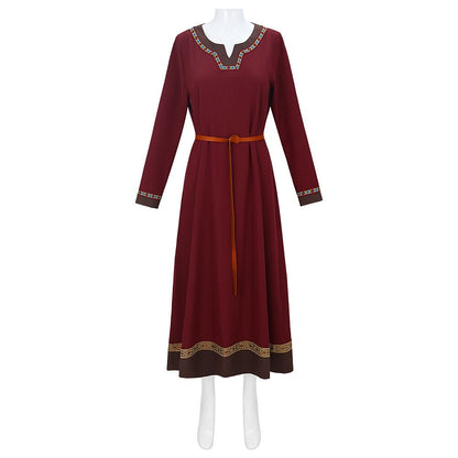 Medieval Viking Style Midi Dress with Belt