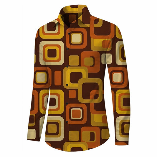 Retro 70S Geometric Ethnic Long Sleeves Collar Shirt