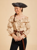 Women's Beige Off-Shoulder Ruffle Pirate Costume Set
