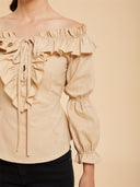 Women's Beige Off-Shoulder Ruffle Pirate Costume Set