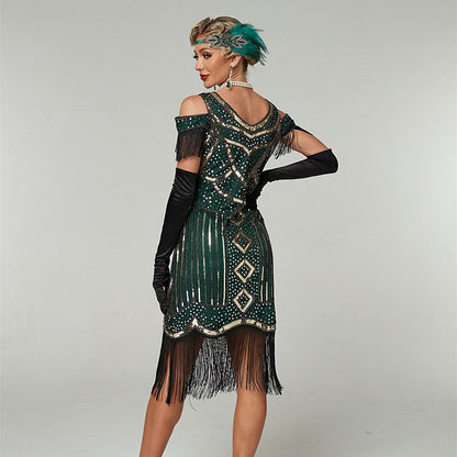 Green Sequin Art Deco Flapper Dress